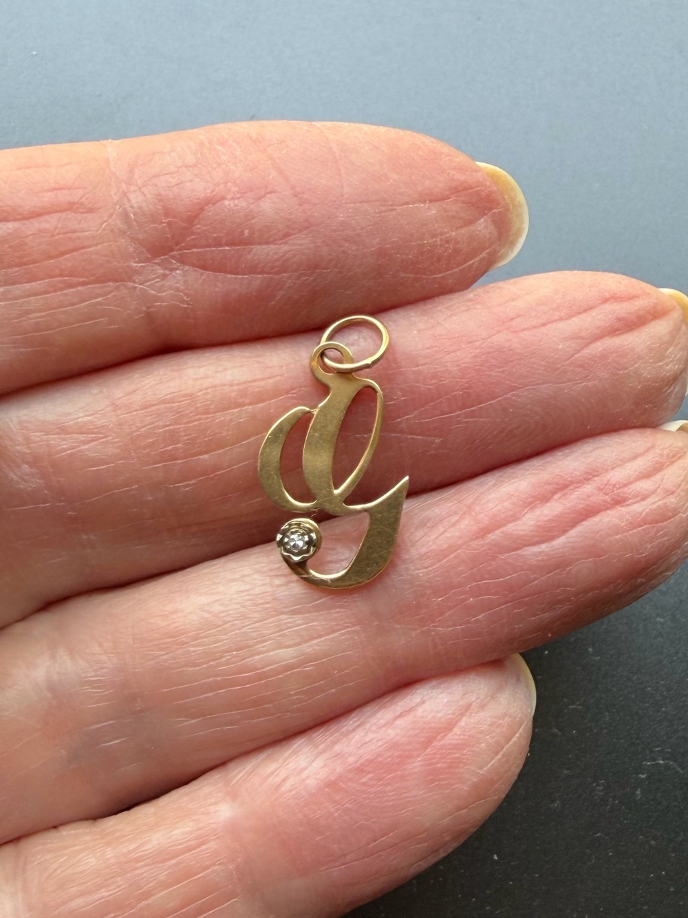 Gold Initial 'G' Pendant Charm with Clear Stone Accent - Picture 3 of 3